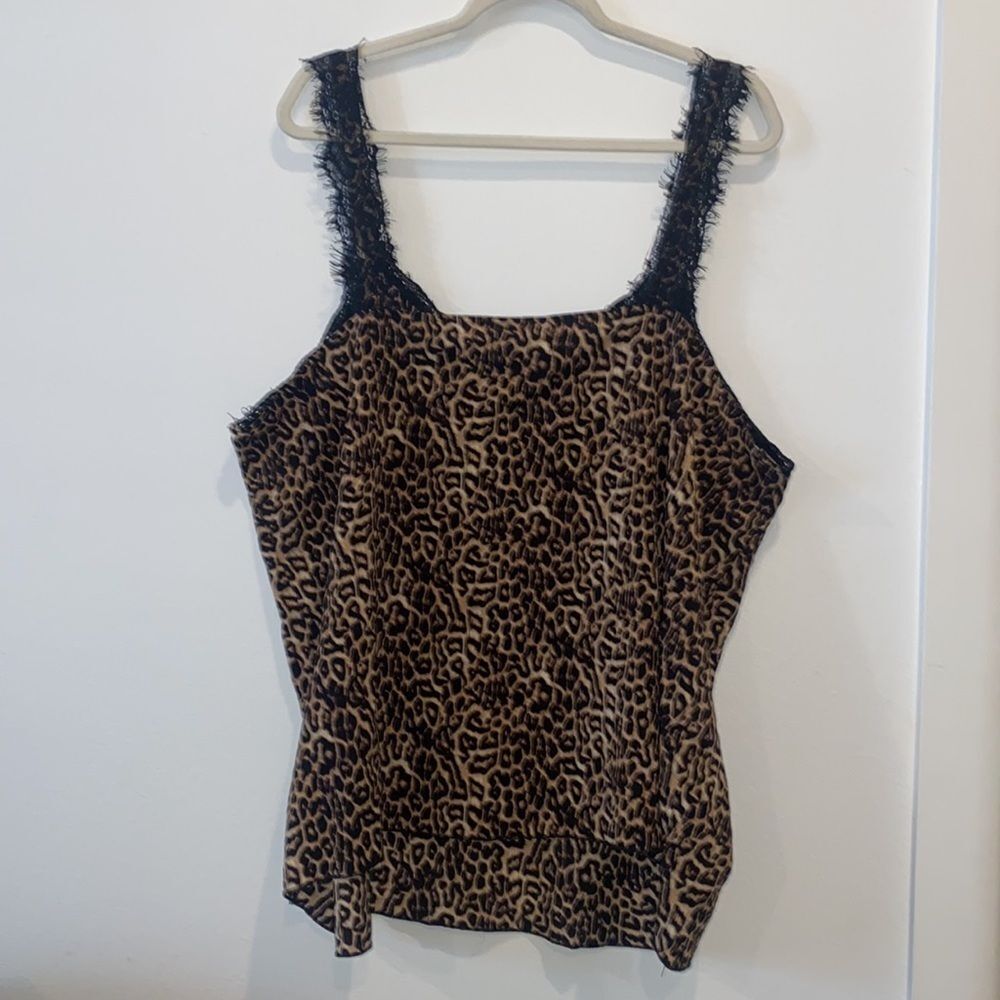 Jessica Simpson Animal Print Cheetah Leopard Lace Camisole Top 2X​​​​​​​​ - Picture 5 of 6